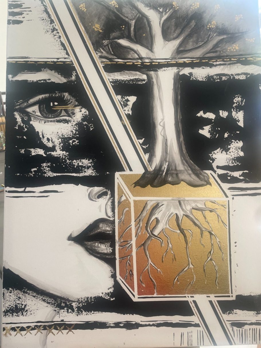 80cm x60 cm 
Acrylic on canvas
An exploration of the theme of thinking in boxes. The limits we ourselves place on our thoughts and perspec